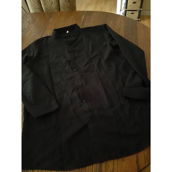 New 3XL Black Long Sleeve Button Front Short Blouse Collarless NWOT - Picture 3 of 3